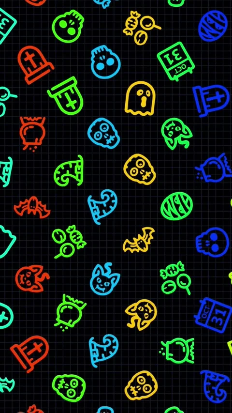 Halloween icons, animation loop. Seamless pattern background. small multicolored Stock Footage 321754617