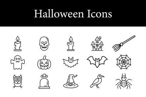 Halloween icons elements like ghosts, pumpkins, bats, spiders, witches, and.. Illustrazione stock