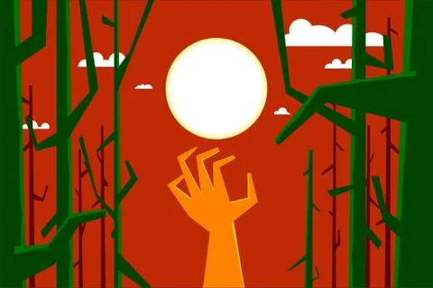 Halloween illustration. Full moon, zombies and forest. Stock Illustration