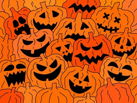 Halloween Illustration pattern with angry pumpkins Stock Illustration
