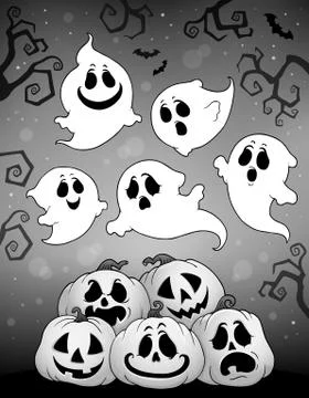 Halloween image with ghosts theme 库存插图