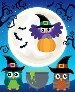 Halloween image with owls theme Stock Illustration