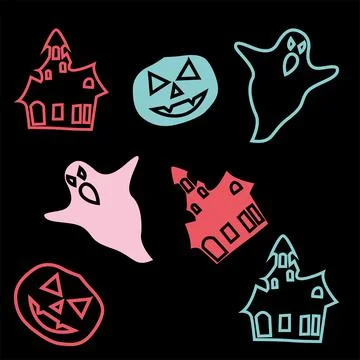 Halloween image set flat vector illustration Stock Illustration