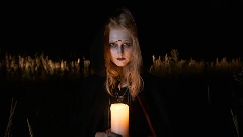 Halloween. The Image Of Young Witch. Stock Footage 117933714