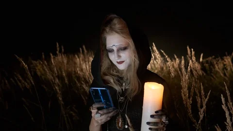 Halloween. The Image Of Young Witch. Stock Footage 117936226