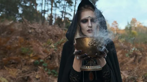Halloween. The Image Of Young Witch. Stock Footage 117946833