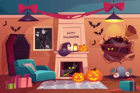 Halloween interior, empty scary vampire room. Stock Illustration