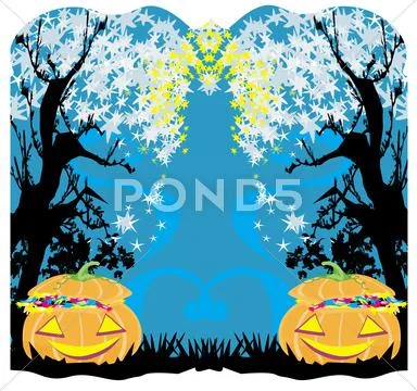 Halloween invitation, pumpkins full of candy Stock Illustration