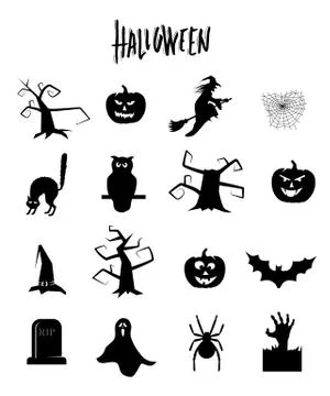 Halloween items set. Vector black halloween design elements. Illustrazione stock