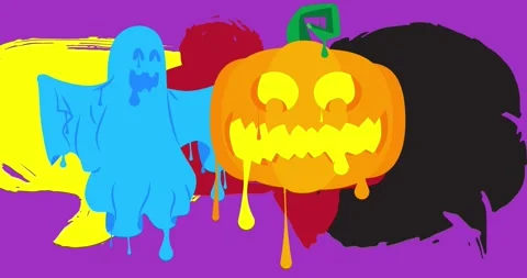 Halloween Jack O' Lantern and Ghost Graffiti tag Stock Footage 288790850