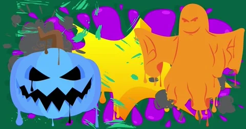 Halloween Jack O' Lantern and Ghost Graffiti tag video Stock Footage 288790859