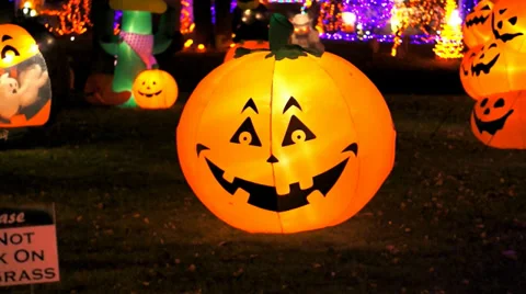 Halloween Jack O Lantern inflatable display Stock Footage 37934394