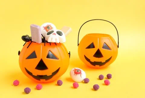 Halloween Jack o Lantern plastic pumpkin bucket Stock Photos