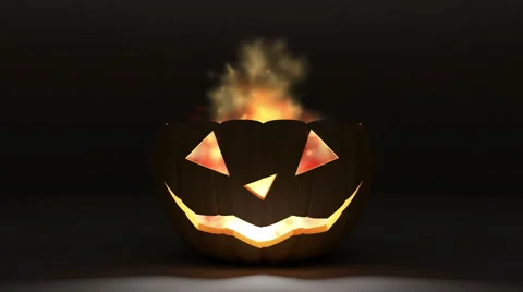 Halloween Jack O Lantern Pumpkin with Fire Flame on black background Stock Footage 41915858