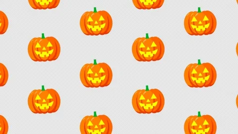 Halloween Jack O Lantern Pumpkin Seamless Pattern Loop on Transparent Background Stock Footage 341844150