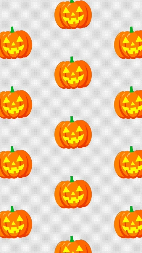 Halloween Jack O Lantern Pumpkin Seamless Pattern Loop on Transparent Background Stock Footage 341844158