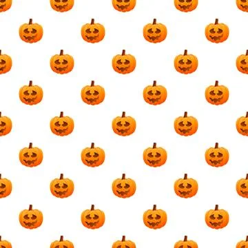 Halloween jack o lantern pumpkin faces repeating seamless pattern Stock Illustration