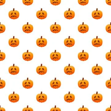 Halloween jack o' lantern pumpkins pattern on white background Ilustração Stock