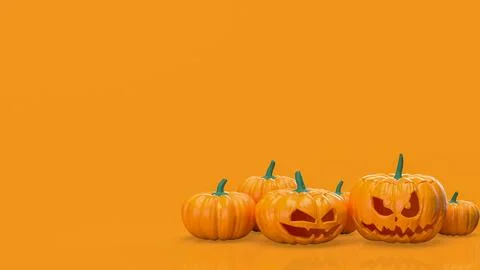 Halloween Jack O Lantern Pumpkins On Orange Background 3d render. Illustrazione stock