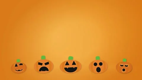 Halloween Jack-O-Lantern Row Animation Flickering Faces Spooky Holiday Stock Footage 344528830