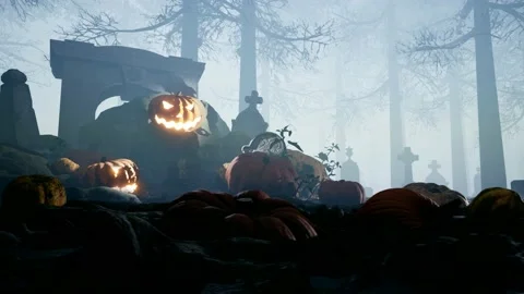 Halloween jack o'lantern pumpkin paranormal halloween scene Stock Footage