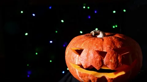 Halloween jack pumpkin on black Video stock 161572556