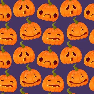 Halloween jumping jack-o-lantern seamless pattern on purple background. Stock Illustration