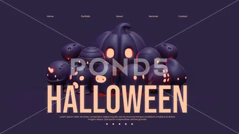 Halloween Landing Page Template With 3D Render Illustration Composition Modello PSD