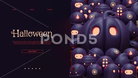 Halloween Landing Page Template With 3D Render Illustration Composition Modello PSD