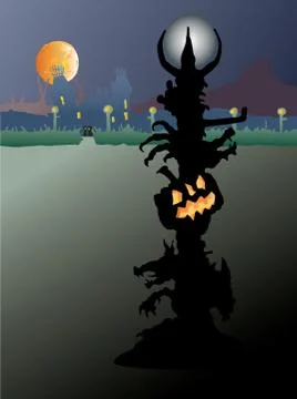 Halloween landscape with moon Stock Illustration
