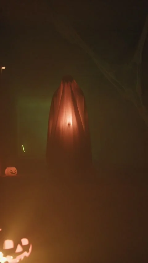 Halloween Lantern Reveals The Hiding Ghost Stock Footage 287589694