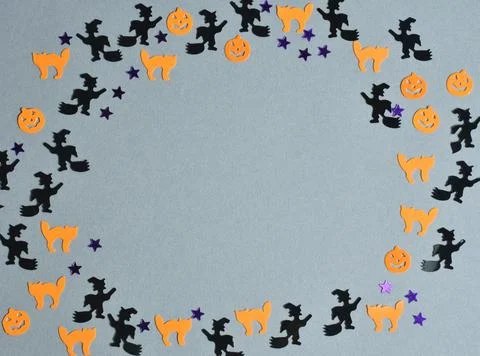 Halloween layout on gray background Stock Photos