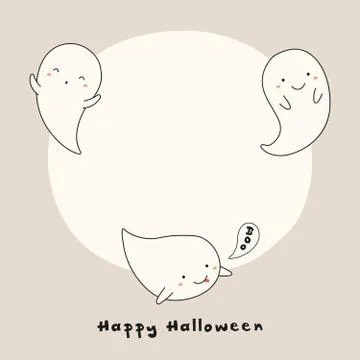 Halloween layout with kawaii ghosts Stock Illustration