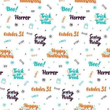 Halloween Lettering Seamless Pattern Stock Illustration