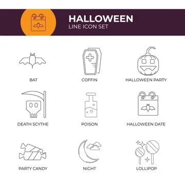 Halloween Line Icon Set Vector Template. EPS File. Customizable Stroke Stock Illustration
