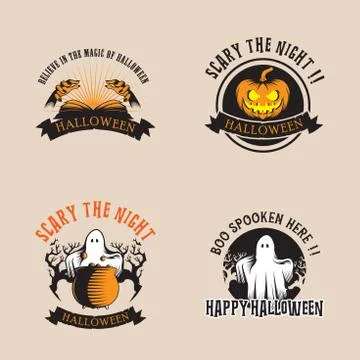 Halloween logo design inspiration, vector collection of halloween stickers. Stock Illustration