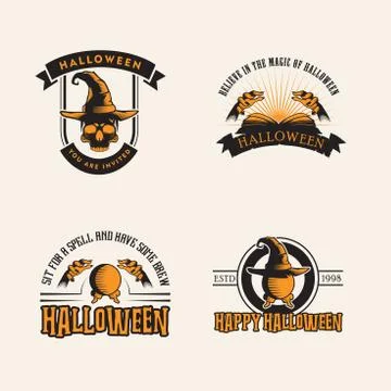 Halloween logo design inspiration, vector collection of halloween stickers. Stock Illustration