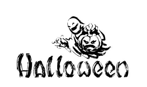 Halloween Logo. The silhouette of a ghost with a pumpkin Stock Illustration