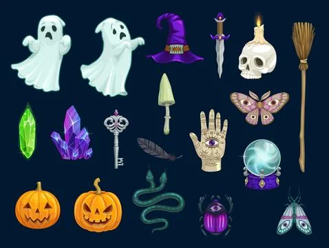 Halloween, magic and occult vector objects Illustrazione stock