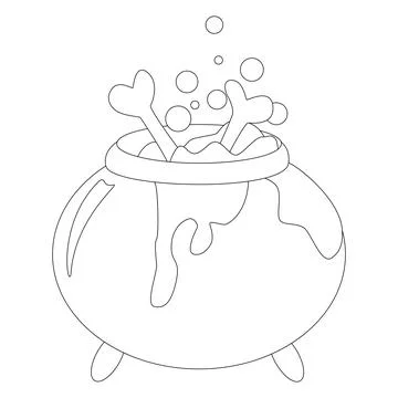 Halloween Magic Potion coloring page in a large cauldron with bones and bub.. Stock Illustration