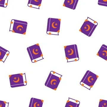 Halloween Magic Spell Book Seamless Pattern Background. Stock Illustration