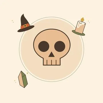 Halloween masquerade objects with skull and hat. Decorative flat vector compo Stock Illustration