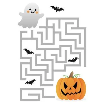 Halloween Maze Game .Help the Ghost Find the Pumpkin. Vector Illustration Stock Illustration