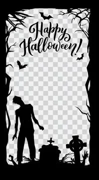 Halloween media post frame template with zombie Stock Illustration