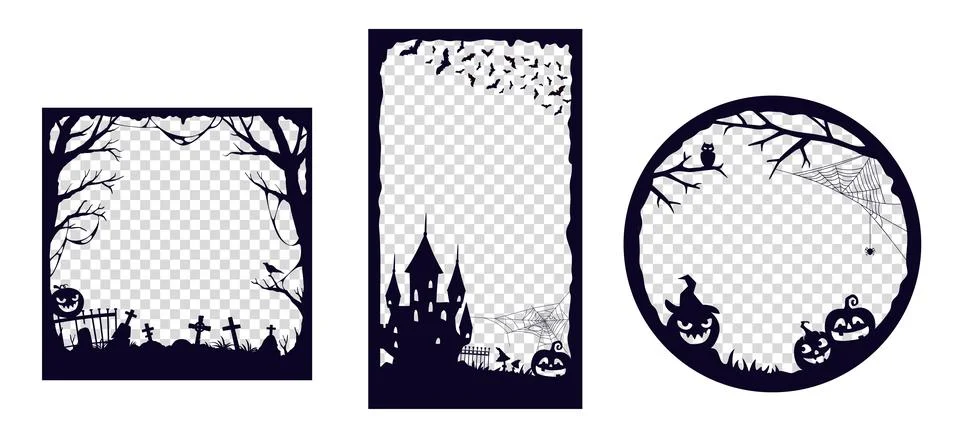 Halloween media post frame templates with pumpkins Stock Illustration