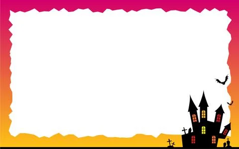 Halloween message frame, silhouette of a castle and bats Stock Illustration