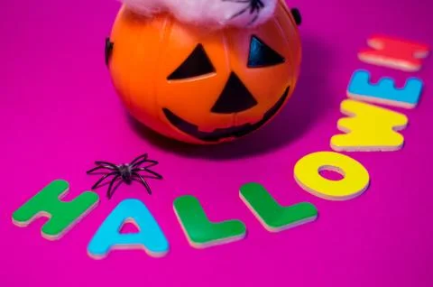 Halloween message made with letters between a pumpkin. Stock-Fotos