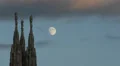 Halloween Milan Cathedral Dome Italian Architecture Duomo Square Italy Dusk Moon HD Footage