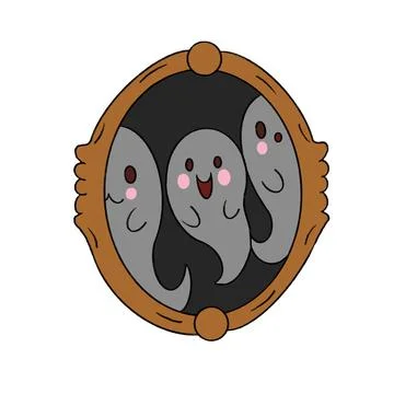 Halloween mirror with three cute ghosts illustration Illustrazione stock
