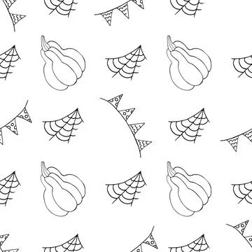 Halloween Monochrome pattern in hand draw style Stock Illustration